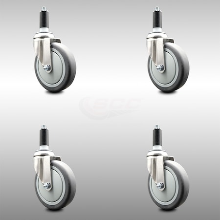 Service Caster 5 Inch 316SS Thermoplastic Rubber Swivel 1-1/8 Inch Expanding Stem Caster Set SCC-SS316EX20S514-TPRB-118-4